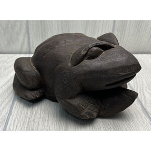 Vintage Wood Hand Carved Frog Dark Wood